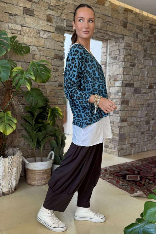 Made in Italy Knox Leopard Fine Knit & Vest Top Lagoon